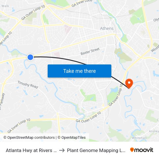 Atlanta Hwy at Rivers Edge Ib to Plant Genome Mapping Laboratory map