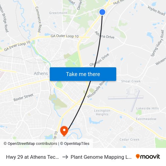 Hwy 29 at Athens Tech Bldg P to Plant Genome Mapping Laboratory map