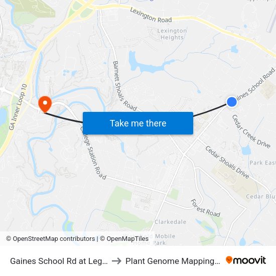 Gaines School Rd at Legacy Apts Ib to Plant Genome Mapping Laboratory map