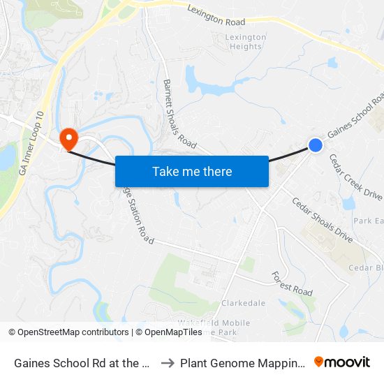 Gaines School Rd at the Pointe Apts Ib to Plant Genome Mapping Laboratory map