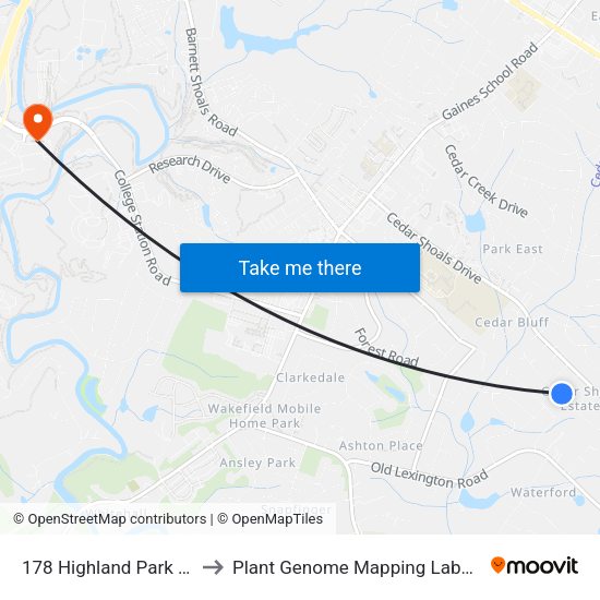 178 Highland Park Drive to Plant Genome Mapping Laboratory map