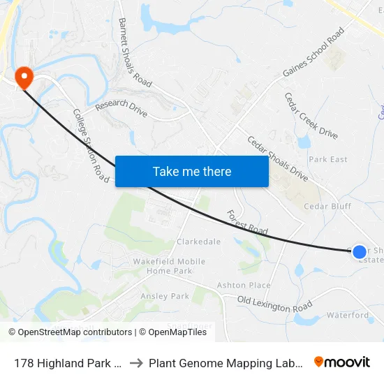 178 Highland Park Drive to Plant Genome Mapping Laboratory map