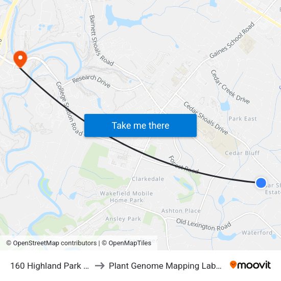 160 Highland Park Drive to Plant Genome Mapping Laboratory map