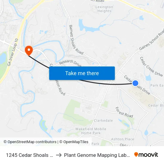 1245 Cedar Shoals Drive to Plant Genome Mapping Laboratory map