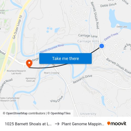 1025 Barnett Shoals at Lakewood Hills to Plant Genome Mapping Laboratory map