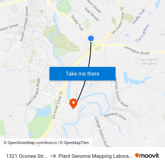 1321 Oconee Street to Plant Genome Mapping Laboratory map
