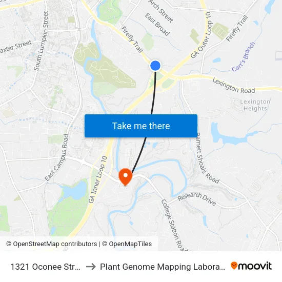 1321 Oconee Street to Plant Genome Mapping Laboratory map
