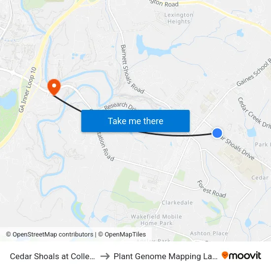 Cedar Shoals at College Glen to Plant Genome Mapping Laboratory map