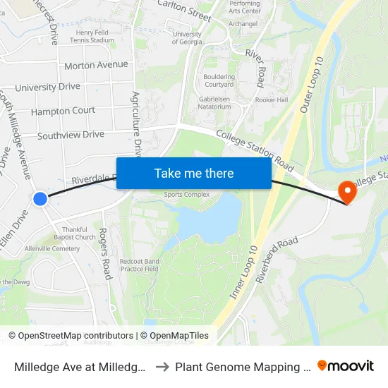 Milledge Ave at Milledge Ave Ext Ib to Plant Genome Mapping Laboratory map