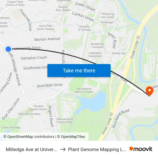 Milledge Ave at University Dr Ib to Plant Genome Mapping Laboratory map