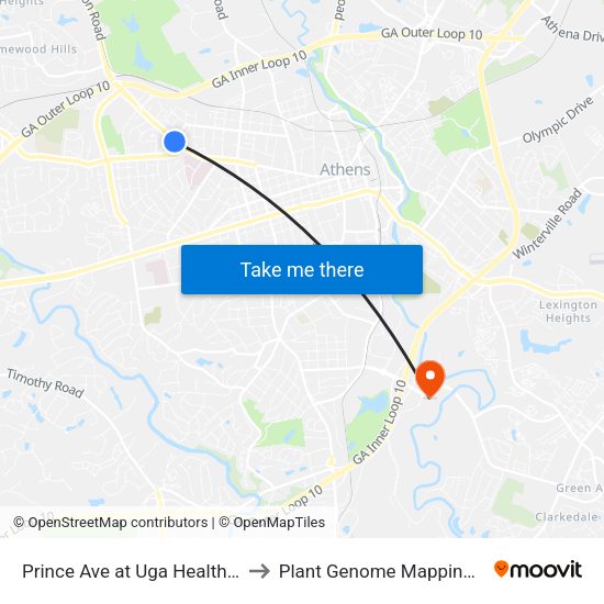 Prince Ave at Uga Health Sciences Ib to Plant Genome Mapping Laboratory map