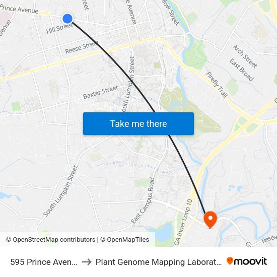 595 Prince Avenue to Plant Genome Mapping Laboratory map