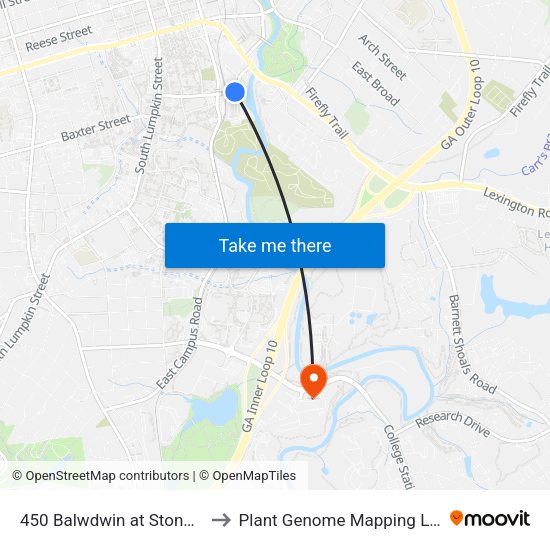 450 Balwdwin at Stone Mill Run to Plant Genome Mapping Laboratory map
