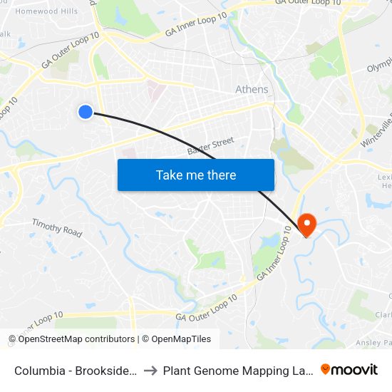 Columbia - Brookside Stop 3 to Plant Genome Mapping Laboratory map