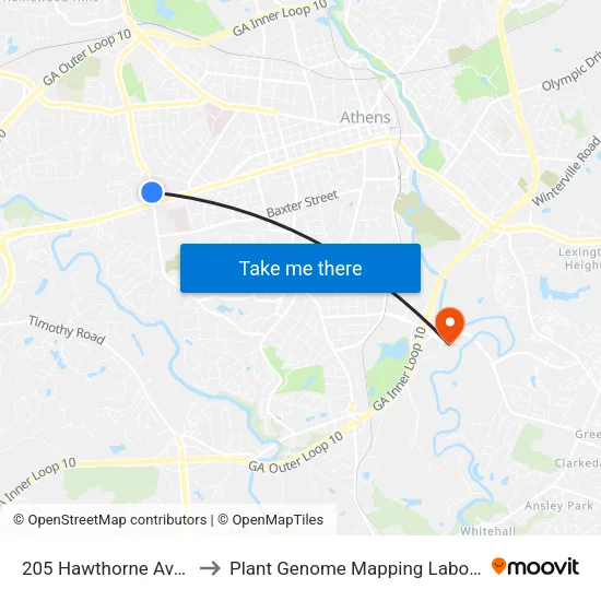 205 Hawthorne Avenue to Plant Genome Mapping Laboratory map