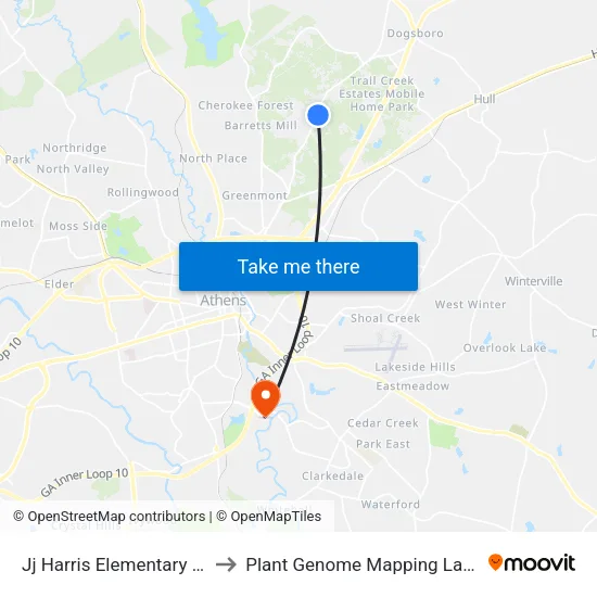 Jj Harris Elementary School to Plant Genome Mapping Laboratory map
