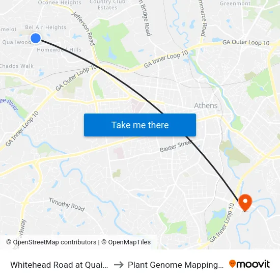 Whitehead Road at Quailwood Drive to Plant Genome Mapping Laboratory map