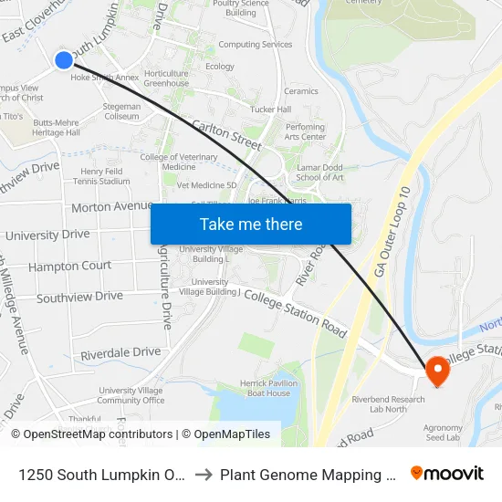 1250 South Lumpkin Outbbound to Plant Genome Mapping Laboratory map