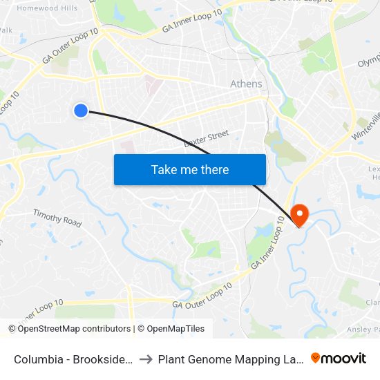 Columbia - Brookside Stop 4 to Plant Genome Mapping Laboratory map