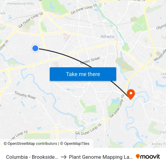 Columbia - Brookside Stop 4 to Plant Genome Mapping Laboratory map