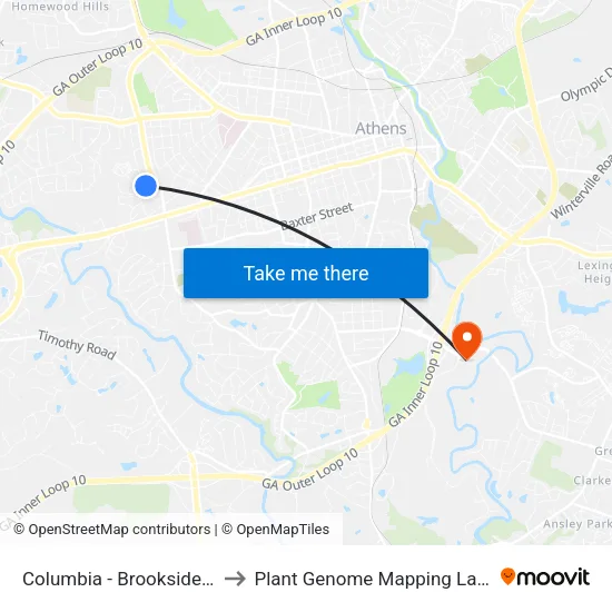 Columbia - Brookside Stop 5 to Plant Genome Mapping Laboratory map