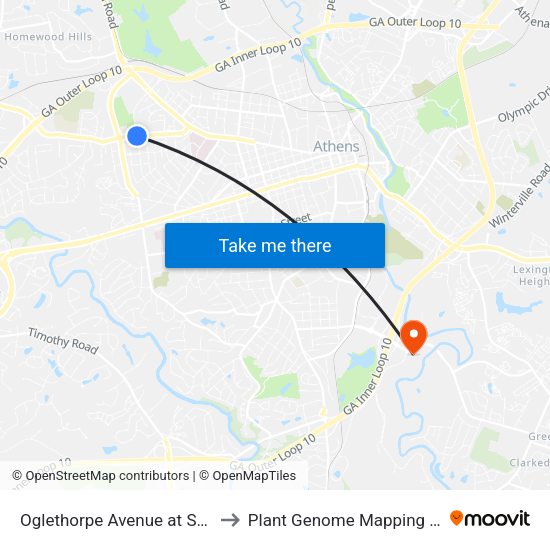 Oglethorpe Avenue at Sunset Drive to Plant Genome Mapping Laboratory map
