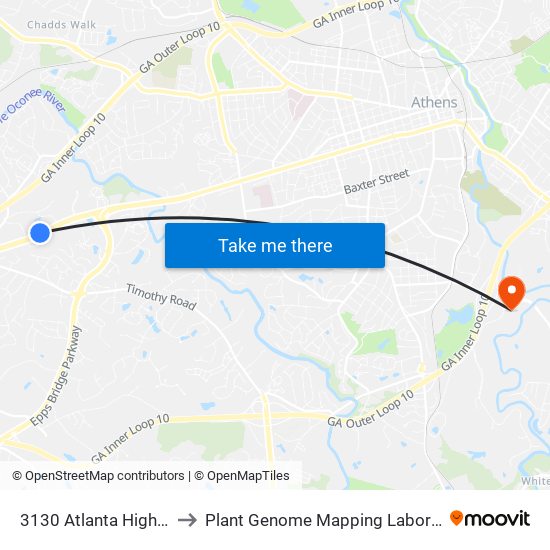 3130 Atlanta Highway to Plant Genome Mapping Laboratory map