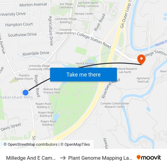 Milledge And E Campus Ob to Plant Genome Mapping Laboratory map