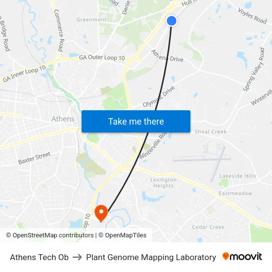 Athens Tech Ob to Plant Genome Mapping Laboratory map