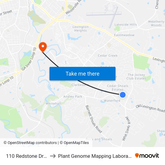 110 Redstone Drive to Plant Genome Mapping Laboratory map