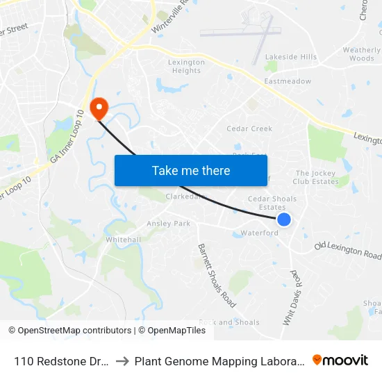 110 Redstone Drive to Plant Genome Mapping Laboratory map