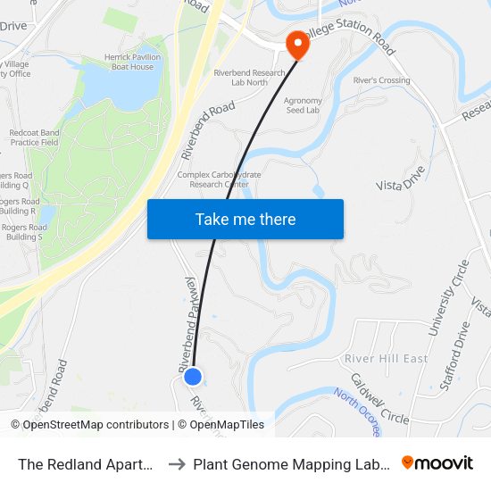 The Redland Apartments to Plant Genome Mapping Laboratory map