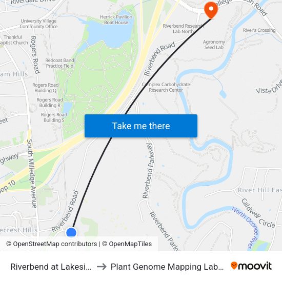 Riverbend at Lakeside Dr to Plant Genome Mapping Laboratory map