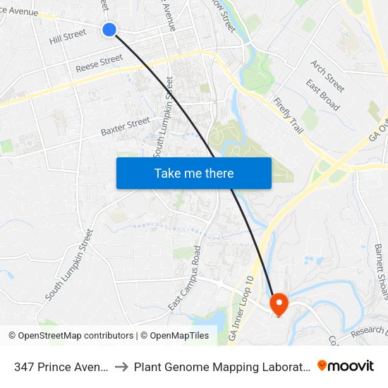 347 Prince Avenue to Plant Genome Mapping Laboratory map