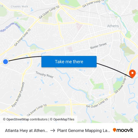 Atlanta Hwy at Athens W Ob to Plant Genome Mapping Laboratory map