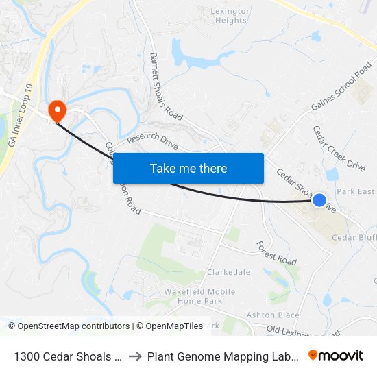 1300 Cedar Shoals Drive to Plant Genome Mapping Laboratory map