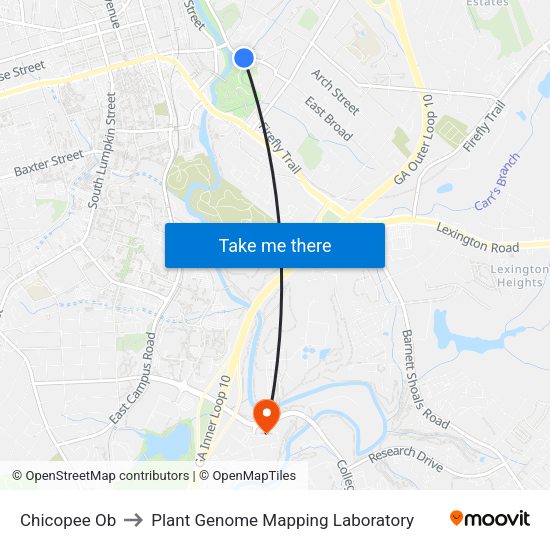 Chicopee Ob to Plant Genome Mapping Laboratory map