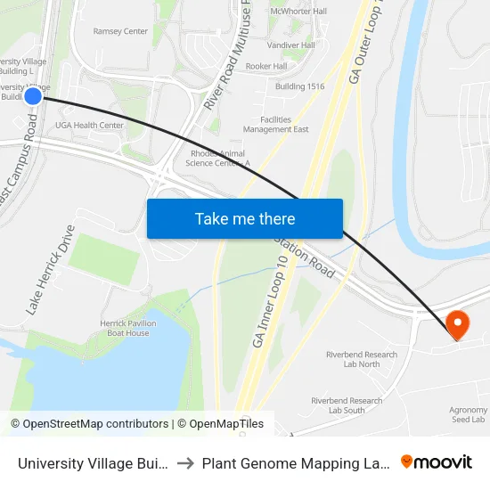 University Village Building K to Plant Genome Mapping Laboratory map