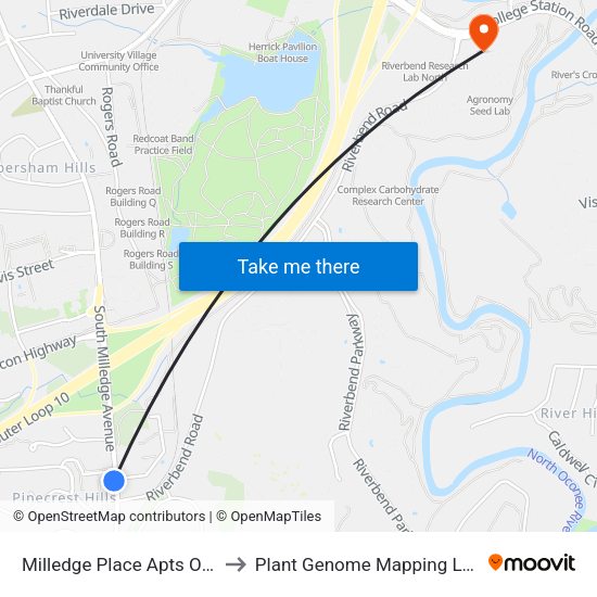Milledge Place Apts Outbound to Plant Genome Mapping Laboratory map