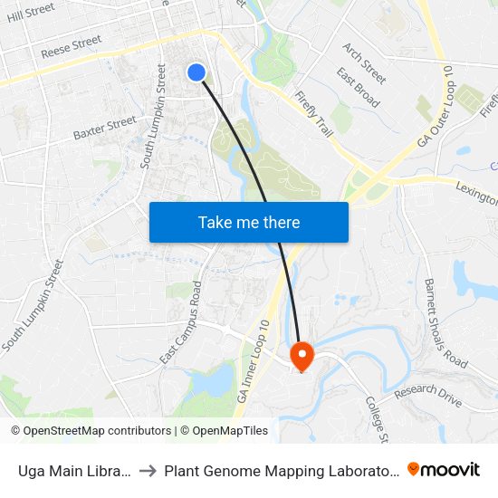Uga Main Library to Plant Genome Mapping Laboratory map