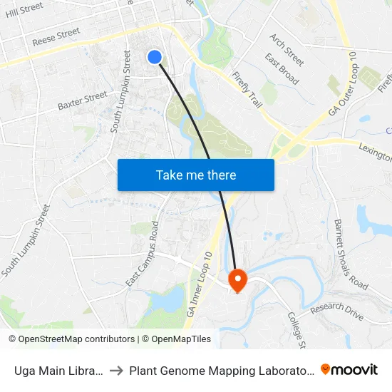 Uga Main Library to Plant Genome Mapping Laboratory map