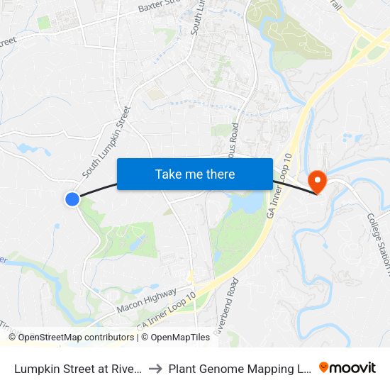 Lumpkin Street at Riverview Ob to Plant Genome Mapping Laboratory map