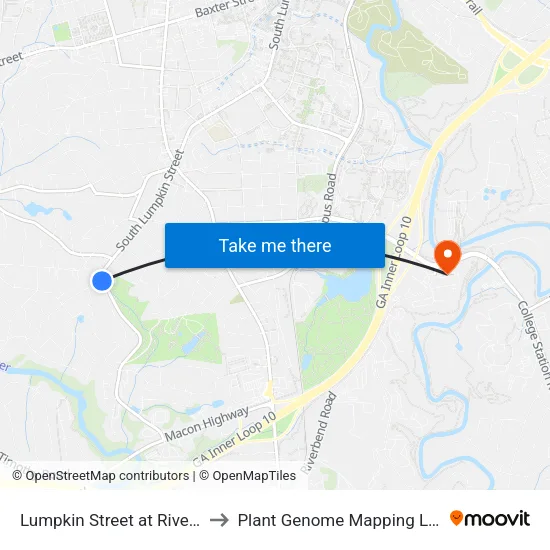 Lumpkin Street at Riverview Ob to Plant Genome Mapping Laboratory map