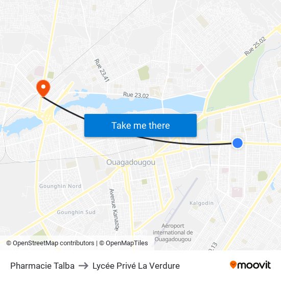 Pharmacie Talba to Lycée Privé La Verdure map