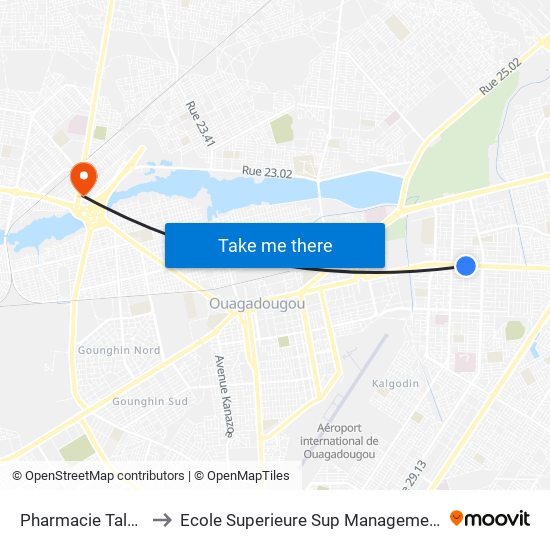 Pharmacie Talba to Ecole Superieure Sup Management map