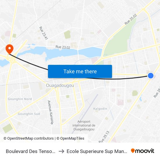Boulevard Des Tensoba, 979 to Ecole Superieure Sup Management map