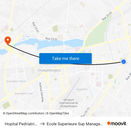 Hopital Pedriatrique to Ecole Superieure Sup Management map