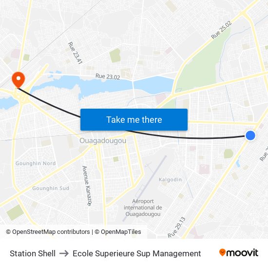 Station Shell to Ecole Superieure Sup Management map