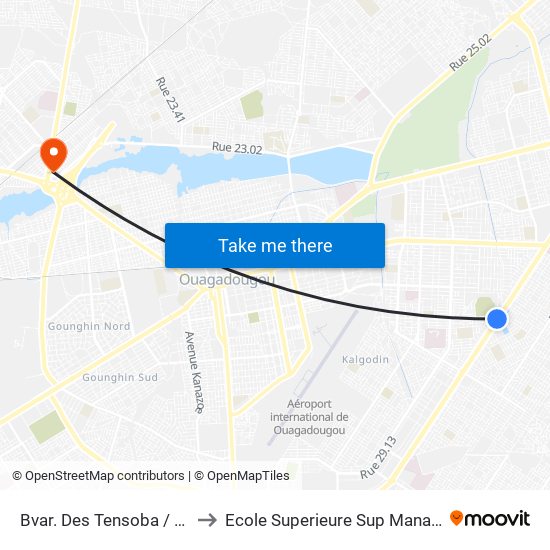 Bvar. Des Tensoba / Rue 29 to Ecole Superieure Sup Management map