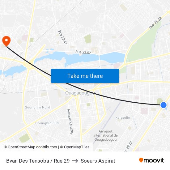 Bvar. Des Tensoba / Rue 29 to Soeurs Aspirat map